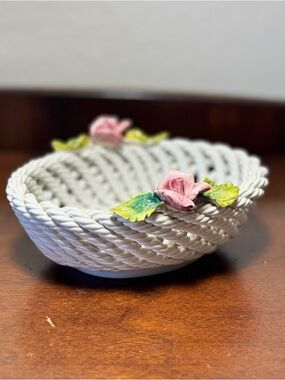Vintage Ceramic Open Weave Basket | Made in Italy
